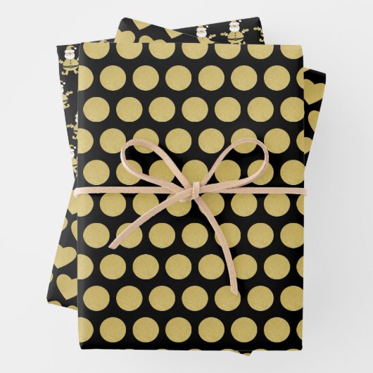 Kerst Golden Santa Stippen en harten Inpakpapier Vel (In situ)