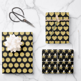 Kerst Golden Santa Stippen en harten Inpakpapier Vel