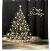 Kerst Golden Shiny Winter Black Douchegordijn (Voorkant)