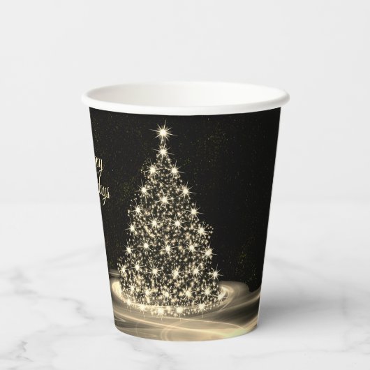 Kerst Golden Shiny Winter Black Papieren Bekers (Achterkant)