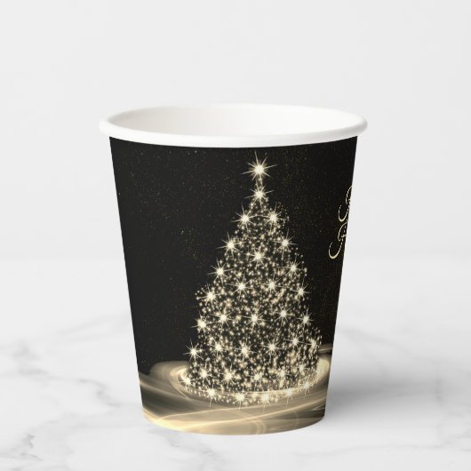 Kerst Golden Shiny Winter Black Papieren Bekers (Voorkant)