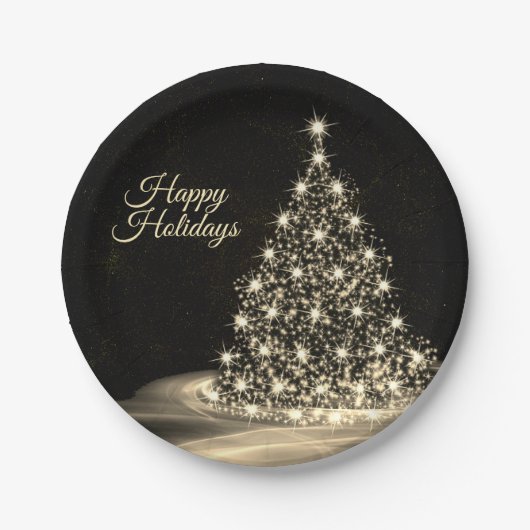Kerst Golden Shiny Winter Black Papieren Bordje (Voorkant)