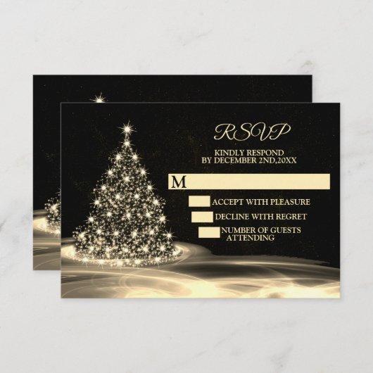 Kerst Golden Shiny Winter Black RSVP Kaartje (Voorkant / Achterkant)