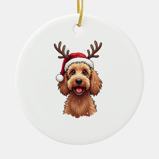 Kerst Goldendoodle Hond Rendier Vakantie Doodle Keramisch Ornament (Voorkant)