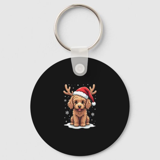 Kerst Goldendoodle Hond Rendier Vakantie Doodle Sleutelhanger (Voorkant)