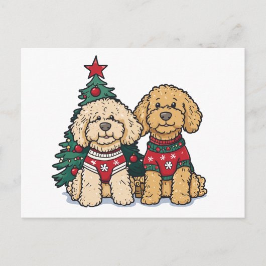 Kerst Goldendoodle Honden Briefkaart (Voorkant)