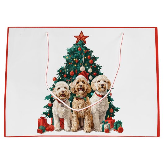 Kerst Goldendoodle Honden Groot Cadeauzakje (Voorkant)