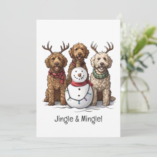 Kerst Goldendoodle Honden Kaart (Staand voorkant)