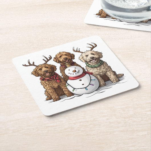 Kerst Goldendoodle Honden Kartonnen Onderzetters (Schuin)