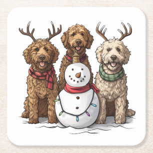 Kerst Goldendoodle Honden Kartonnen Onderzetters