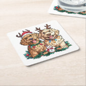 Kerst Goldendoodle Honden Kartonnen Onderzetters (Schuin)
