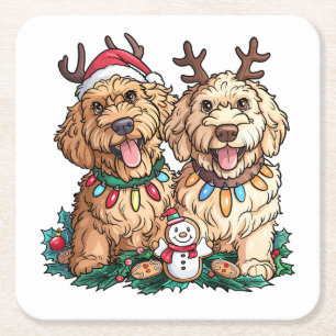 Kerst Goldendoodle Honden Kartonnen Onderzetters