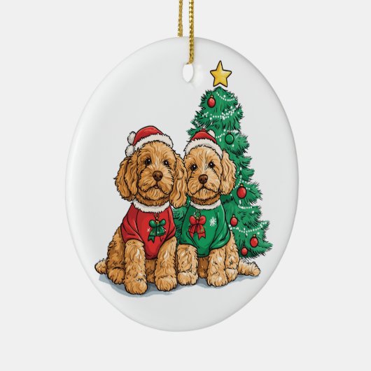 Kerst Goldendoodle Honden Keramisch Ornament (Rechts)