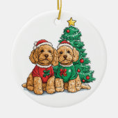 Kerst Goldendoodle Honden Keramisch Ornament (Voorkant)