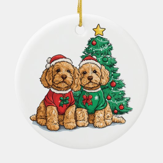 Kerst Goldendoodle Honden Keramisch Ornament (Achterkant)