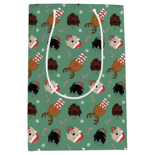 Kerst Goldendoodle Honden Medium Cadeauzakje (Voorkant)