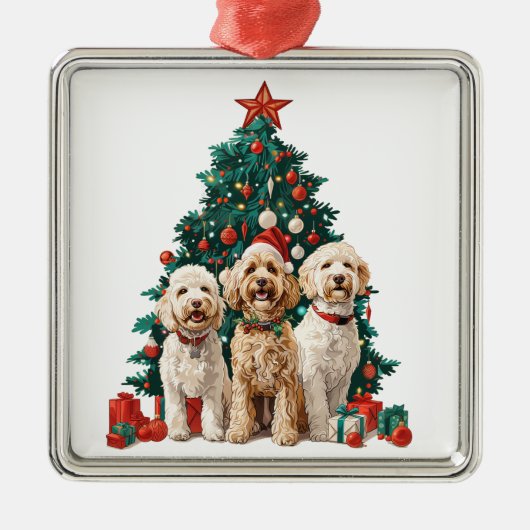 Kerst Goldendoodle Honden Metalen Ornament (Voorkant)