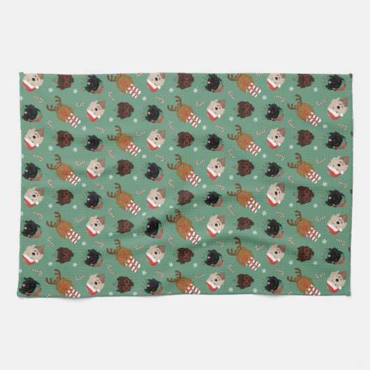 Kerst Goldendoodle Honden Theedoek (Horizontaal)