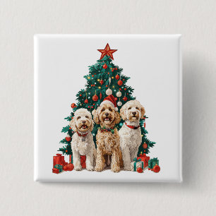 Kerst Goldendoodle Honden Vierkante Button 5,1 Cm