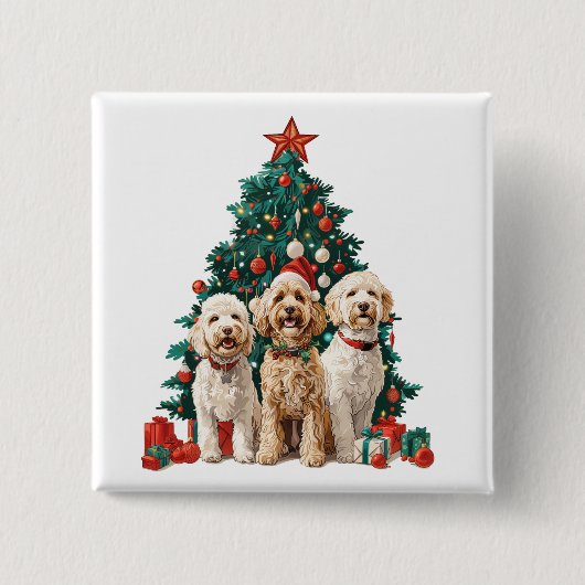 Kerst Goldendoodle Honden Vierkante Button 5,1 Cm (Voorkant)