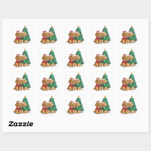 Kerst Goldendoodle Honden Vierkante Sticker (Vel)