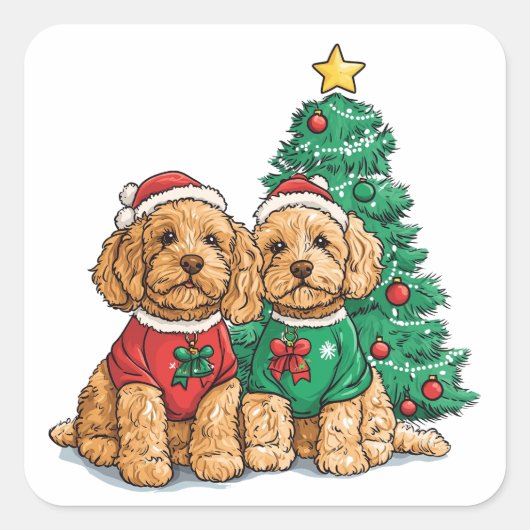 Kerst Goldendoodle Honden Vierkante Sticker (Voorkant)