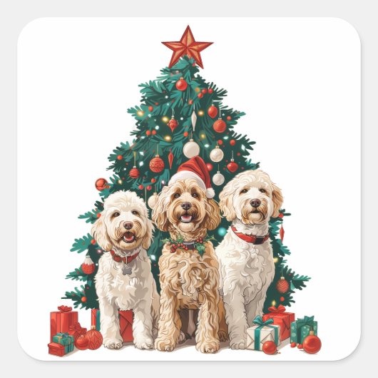 Kerst Goldendoodle Honden Vierkante Sticker (Voorkant)