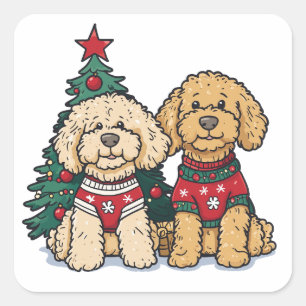 Kerst Goldendoodle Honden Vierkante Sticker