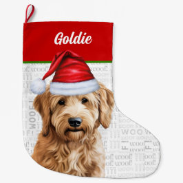 Kerst Goldendoodle met de naam van de hond Grote Kerstsok