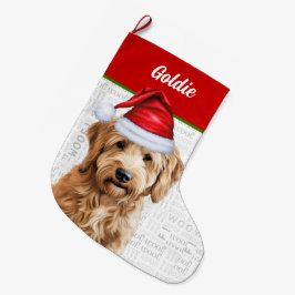 Kerst Goldendoodle met de naam van de hond Grote Kerstsok