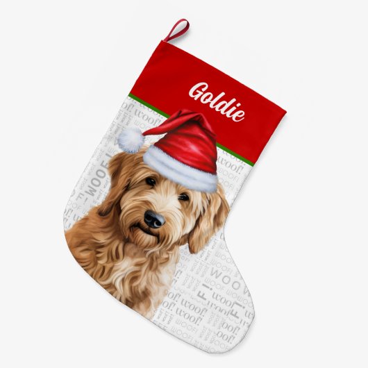 Kerst Goldendoodle met de naam van de hond Grote Kerstsok (Voorkant (Hangend))