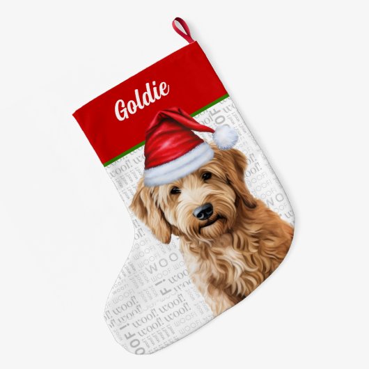 Kerst Goldendoodle met de naam van de hond Grote Kerstsok (Achterkant (Hangend))