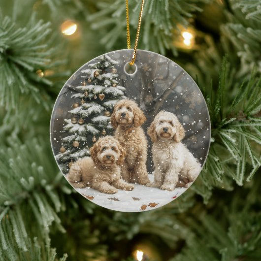 Kerst Goldendoodle Puppies Keramisch Ornament (Boom)