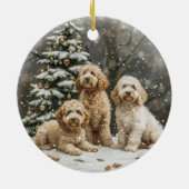 Kerst Goldendoodle Puppies Keramisch Ornament (Achterkant)
