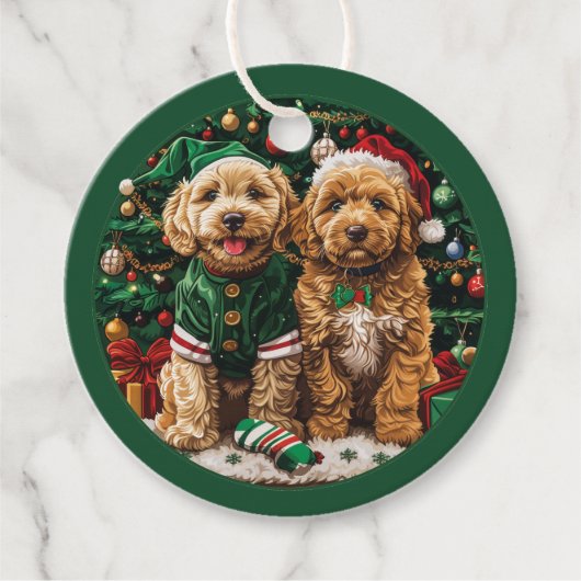 Kerst Goldendoodle Puppy Honden Bedankjes Labels (Voorkant)