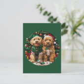 Kerst Goldendoodle Puppy Honden Briefkaart (Staand voorkant)