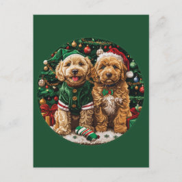 Kerst Goldendoodle Puppy Honden Briefkaart