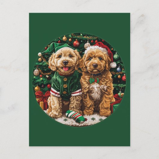 Kerst Goldendoodle Puppy Honden Briefkaart (Voorkant)