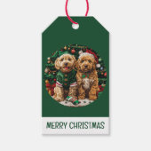 Kerst Goldendoodle Puppy Honden Cadeaulabel (Voorkant)