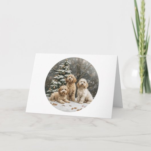 Kerst Goldendoodle Puppy Honden Feestdagen Kaart (Voorkant)
