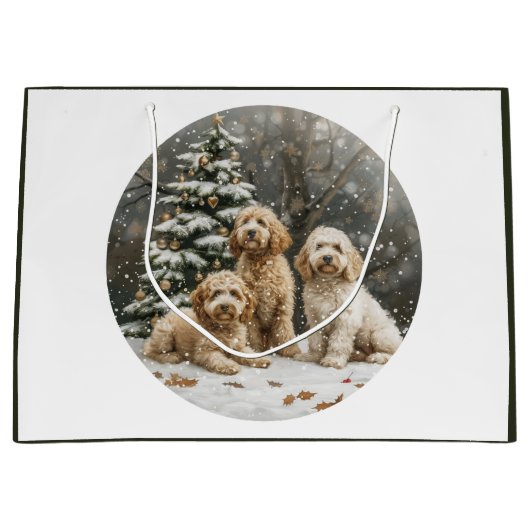 Kerst Goldendoodle Puppy Honden Groot Cadeauzakje (Voorkant)