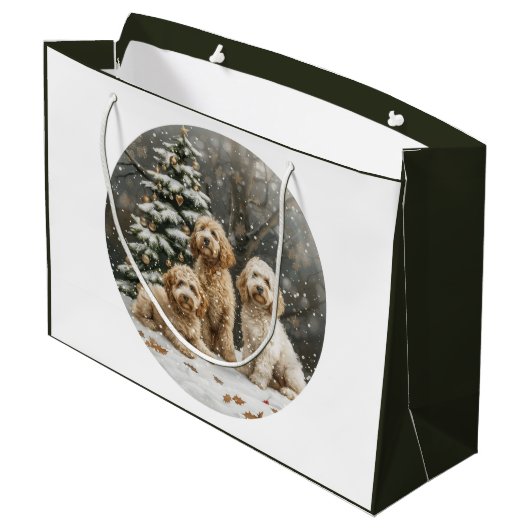 Kerst Goldendoodle Puppy Honden Groot Cadeauzakje (Achterkant Gekanteld)