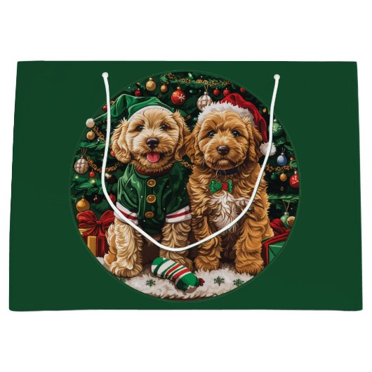 Kerst Goldendoodle Puppy Honden Groot Cadeauzakje (Voorkant)