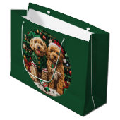Kerst Goldendoodle Puppy Honden Groot Cadeauzakje (Voorkant Gekanteld)