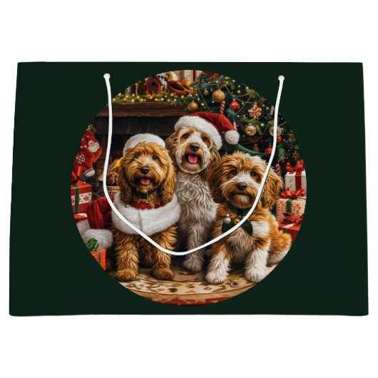 Kerst Goldendoodle Puppy Honden Groot Cadeauzakje (Voorkant)
