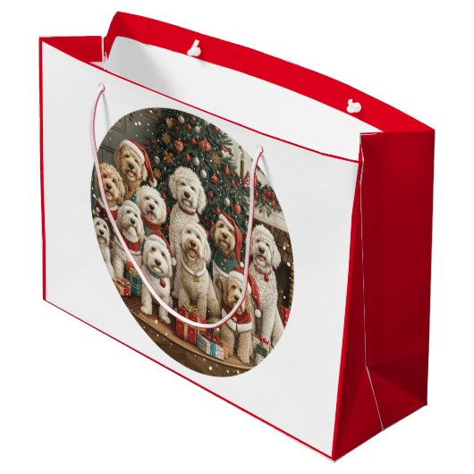 Kerst Goldendoodle Puppy Honden Groot Cadeauzakje (Achterkant Gekanteld)