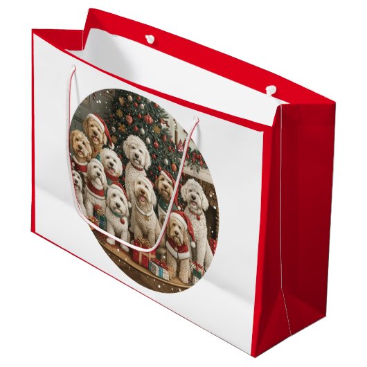 Kerst Goldendoodle Puppy Honden Groot Cadeauzakje (Voorkant Gekanteld)