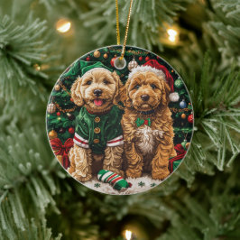 Kerst Goldendoodle Puppy Honden Keramisch Ornament