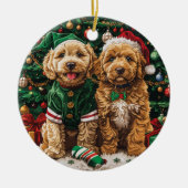 Kerst Goldendoodle Puppy Honden Keramisch Ornament (Voorkant)