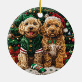 Kerst Goldendoodle Puppy Honden Keramisch Ornament (Achterkant)